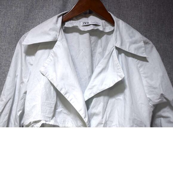 Zara White Cropped Tie Waist Jacket L - Picture 2 of 4